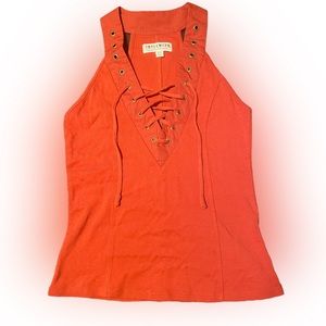 Idyllwind Orange Lace Up V-Neck Small Tank Top